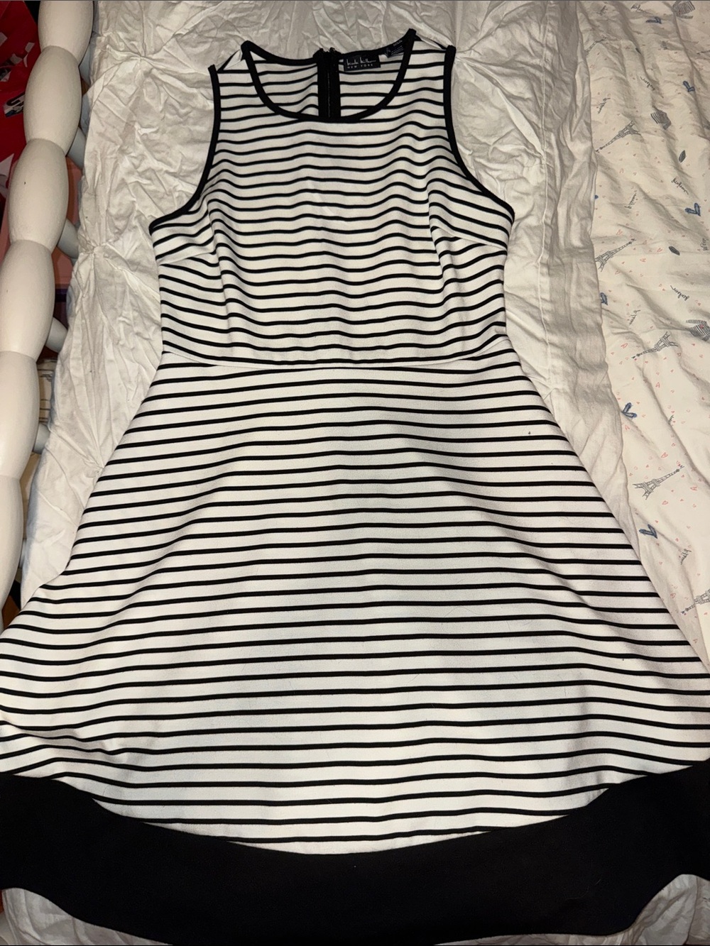 Nicole Miller Black and White Striped Sleeveless Dress